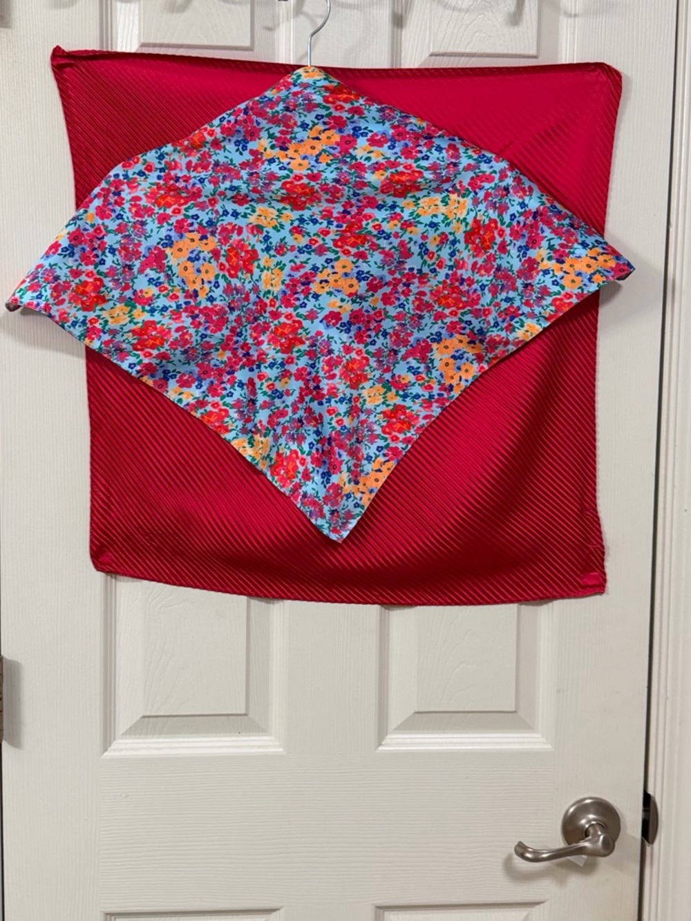 Elegant Bright Floral & Ruby Red Silk Scarves - Double Pack - Picture 7 of 14